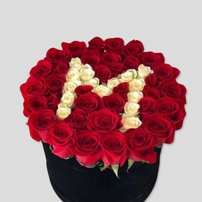 "Letter Shape Red N White Roses Flower Box - code BF03 - Click here to View more details about this Product